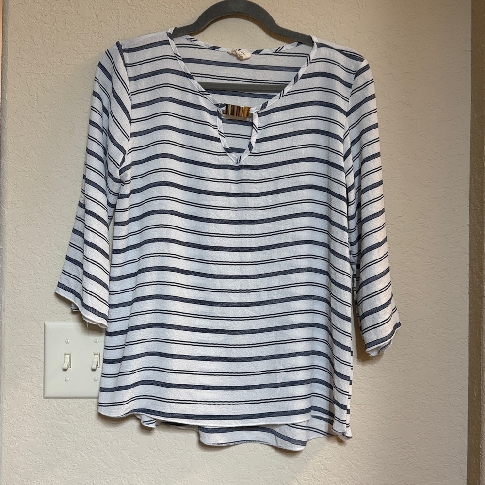Tovia Navy and White Striped 3/4 Sleeve Women's Top Size M